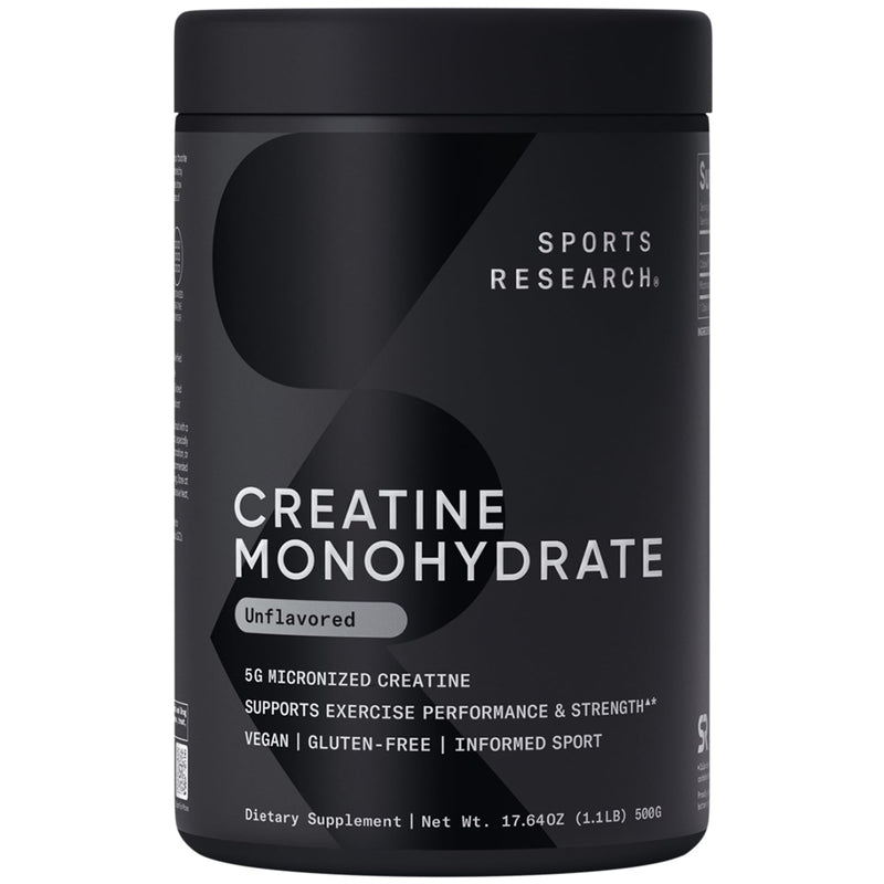 Sports Research Creatine Monohydrate - Gain Lean Muscle, Improve Performance and Strength and Support Workout Recovery* - 5 g Micronized Creatine - 17.46 oz 1.1 Pound (Pack of 1)