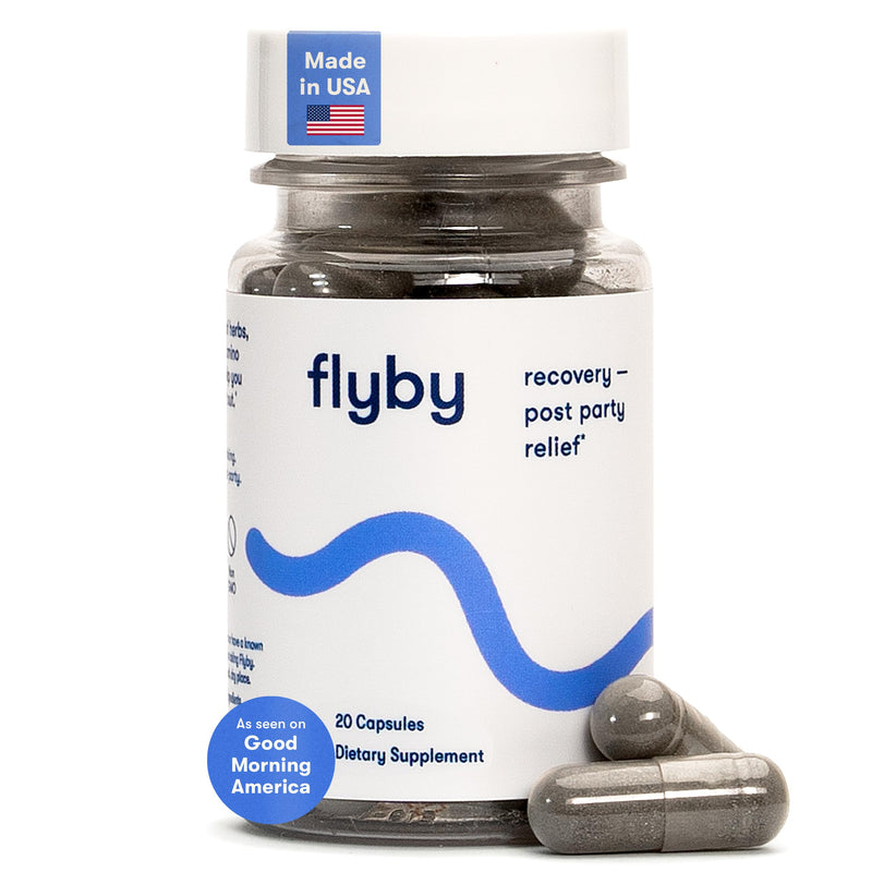 Flyby Recovery with DHM, Milk Thistle & Activated Charcoal - 20 Count | Made in USA, Vegan, Non-GMO. With Vitamin C, B Vitamins, Ginseng & Prickly Pear. Take Before and After a Night Out. Pack of 20