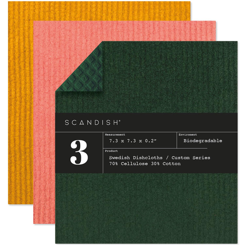 SCANDISH Forest Mix Swedish Dishcloths for Kitchen - Set of 3 Swedish Dish Cloths | Swedish Dish Towels Made in Sweden | Reusable, Compostable Dark Apricot Dishcloths for Kitchen - BeesActive Australia