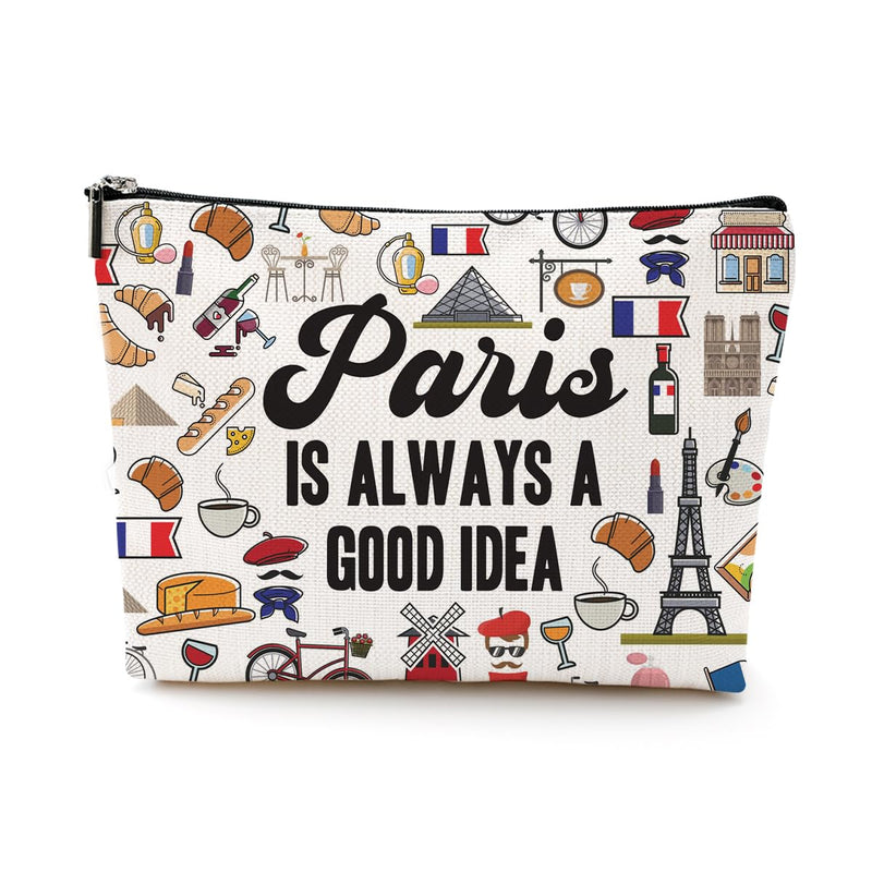 Paris Travel Gift Cosmetic Bag Paris Lover Gifts Makeup Bag Paris City Skyline Themed Gifts for Paris Traveller Women Friends Sister Birthday Christmas Bachelorette Party Favors Girls Trip Gifts White477 - BeesActive Australia