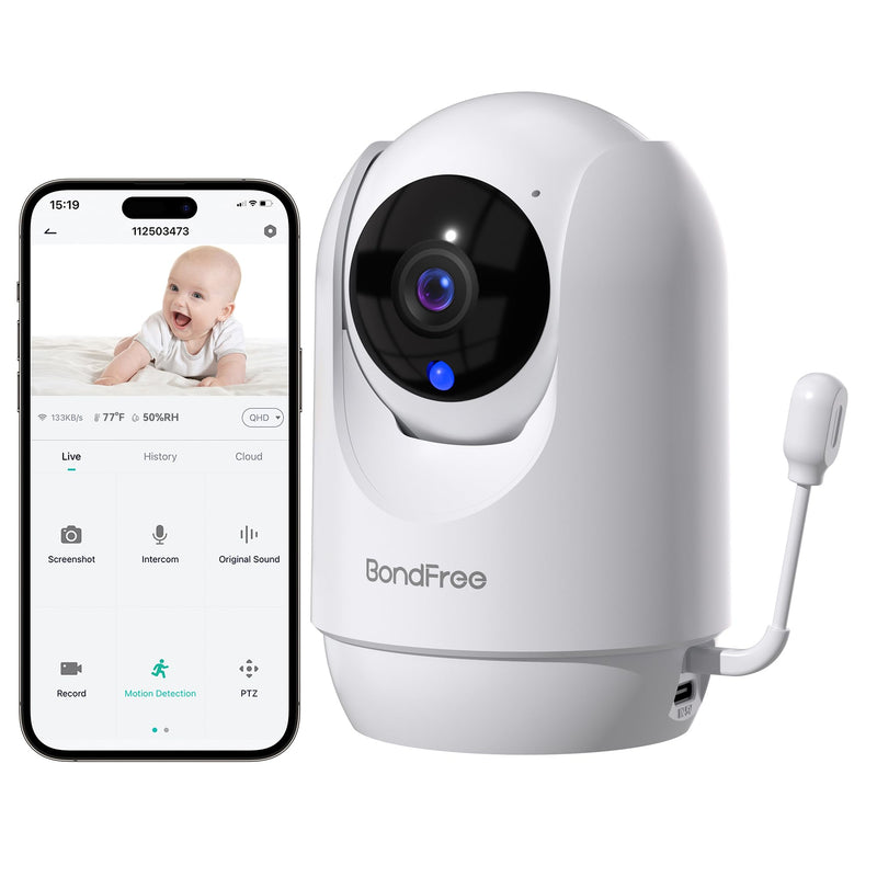 BondFree Baby Monitor with Camera and Audio, 2K Smart Baby Monitor with App,Temperature& Humidity,2-Way Talk,Night Vision,14 Lullabies,Cry & Motion Detection,4X Zoom-2.4Ghz WIFI Baby Monitor - BeesActive Australia