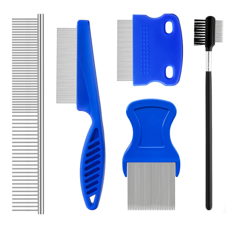 5 Pcs Pet Grooming Kit, Metal Comb For Dogs,Cat Grooming Comb,Tear Stain Removal Comb,Flea Comb For Dogs And Cats Pet Lice Comb,Shedding Comb,Dematting Tool For Small, Medium & Large Pets Blue - BeesActive Australia