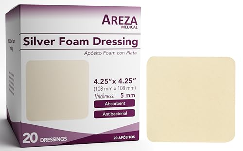 Areza Medical - Silver Foam Wound Dressing Pad - Sterile - 4.25" X 4.25" (10.8 cm X 10.8 cm) - 20 PCS per Box 4.25" x 4.25" - 20 PCS