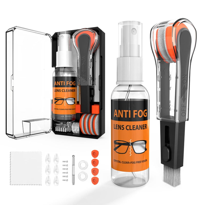 Glasses Cleaner,8 in 1 Glasses Cleaning Kit with 24H Anti Fog Eyeglass Cleaner Spray| Portable Glasses Cleaner Tool|Eye Glass Clean Cloths, Glasses Anti Slip with Soft Eyeglass Nose Pads & Ear Grip Black - BeesActive Australia