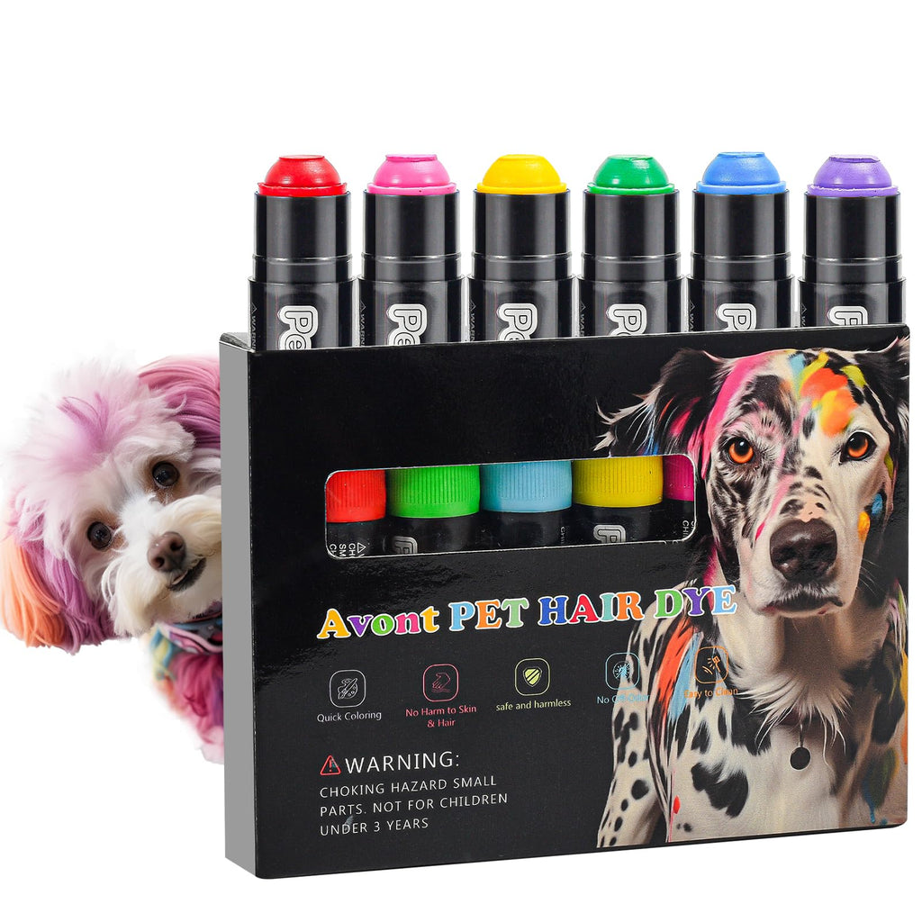 Avont Dog Hair Dye Paint Temporary, Pet Fur Markers Non Toxic Safe Hair Color Painting Styling Crayon for Cats Horses Cattle Livestock -6 Colors 6 Colors