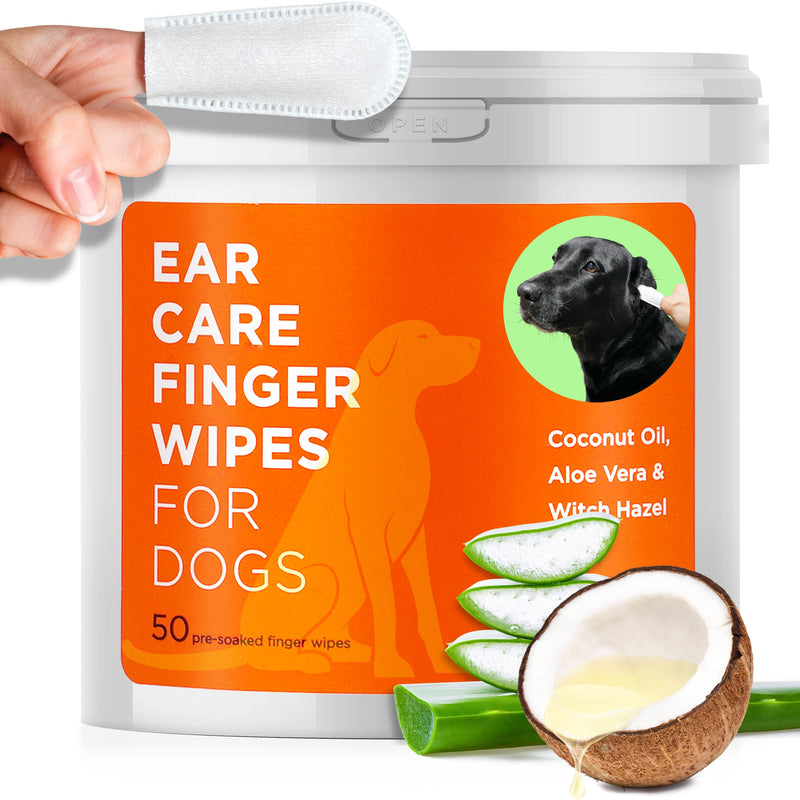 Dog Ear Cleaner Wipes - Vet Formulated Cleanser for Dogs - Ear Itching, Dissolves Wax, Dirt & Odor with Coconut Oil & Aloe Vera (50 Finger Wipes) 50 Finger Wipes - PawsPlanet Australia