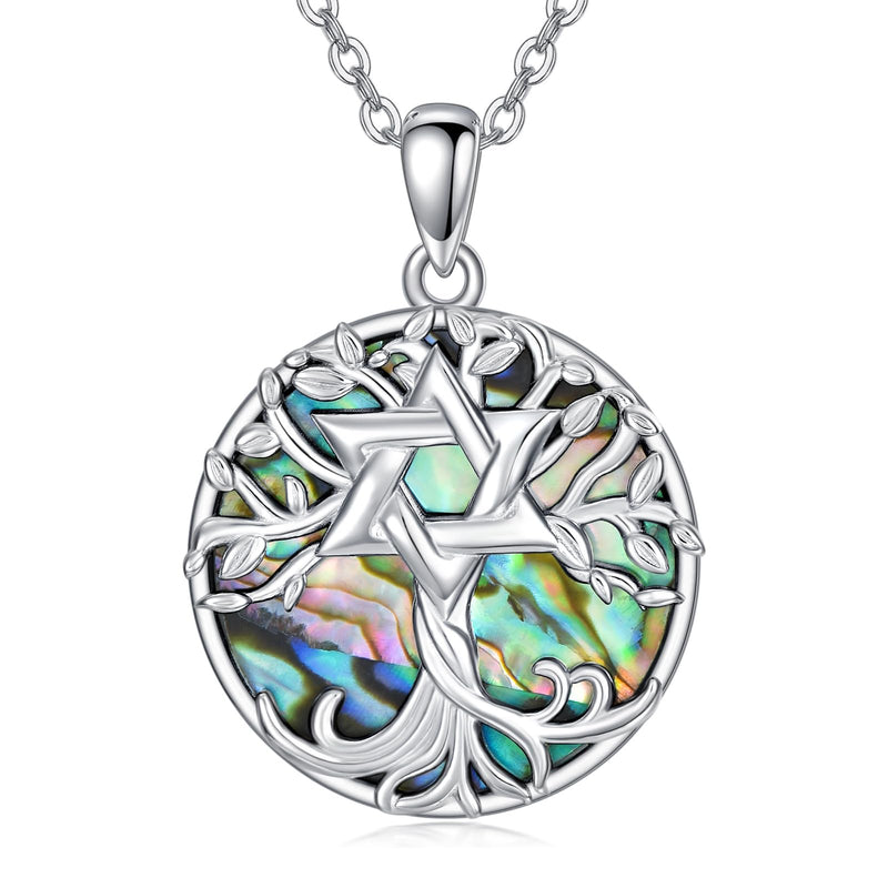 KQF Tree of Life Necklace for Women 925 Sterling Silver David Star Pendant Abalone Shell Tree Jewelry for Girls - BeesActive Australia