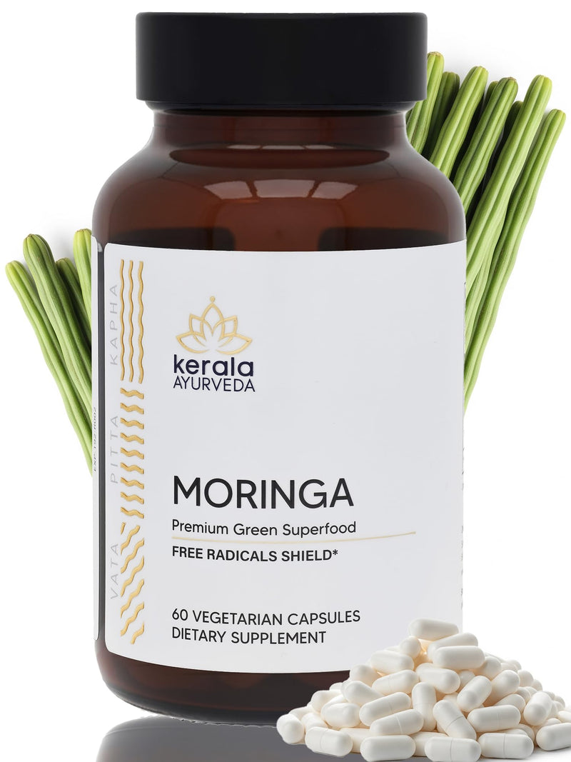 Kerala Ayurveda Moringa 450 mg Leaf Extract - 60 Veg Capsules | Powerful Antioxidants & Essential Vitamins for Immune Support, Skin Health & Gut Health | Herbal Supplements | Prop 65 Compliant