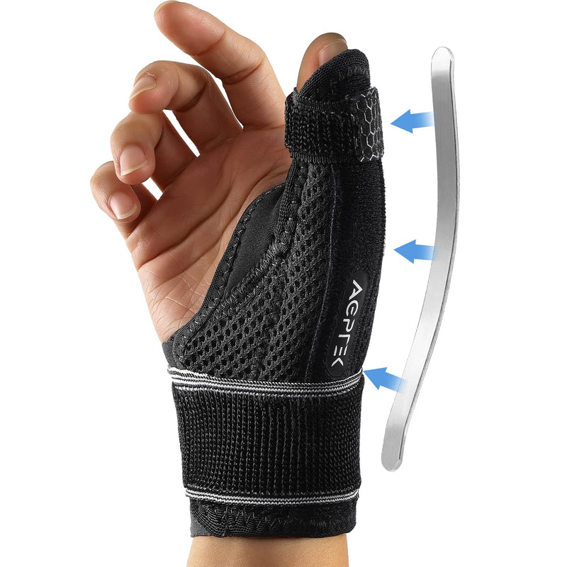 AGPTEK Trigger Thumb Splint for Women Men Right & Left Hand, Thumb Spica Support Brace Breathable with Metal Splint, Thumb Stabilizer for Arthritis, Tendonitis, Sprains, Carpal Tunnel Pain Relief, L Black Large