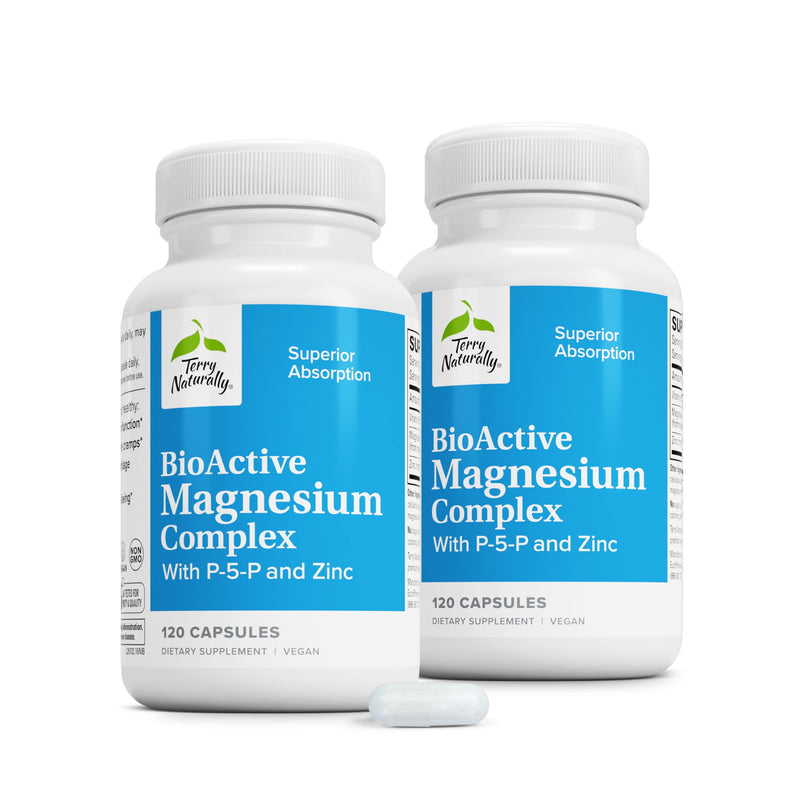 Terry Naturally BioActive Magnesium - Mood & Heart Health - 120 Capsules | Bone, Heart and Muscle Health Support. 120 Capsules, Pack of 2.