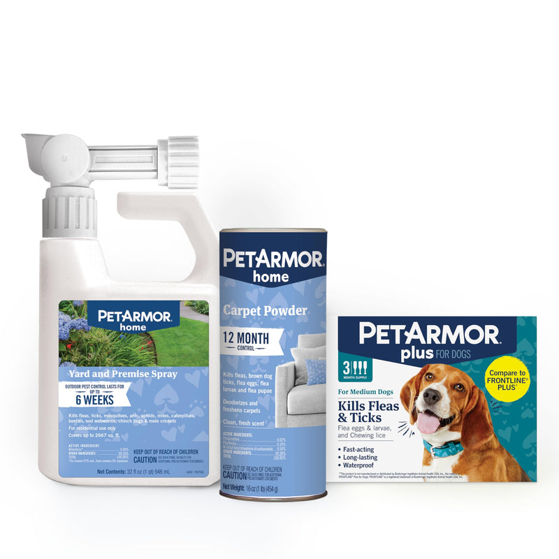 PetArmor Plus Flea & Tick Prevention for Dogs 23-44 lbs (3 Doses) + PetArmor Home Carpet Spray and Yard Spray for Fleas & Ticks, Total Flea & Tick Prevention