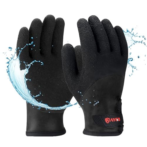 KAYGO Waterproof Thermal Work Gloves, Full Hand Latex Coated, KG140W Black Medium 1