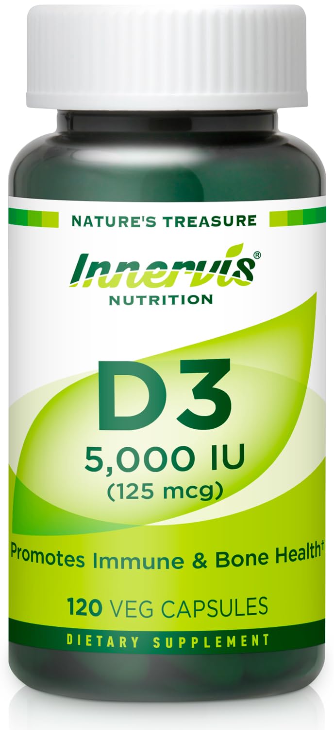 High Potency Vitamin D3 5000 IU – Boost Immune, Support Bone & Teeth, Easy to Swallow 120 Veg Capsules 1 Count (Pack of 120)