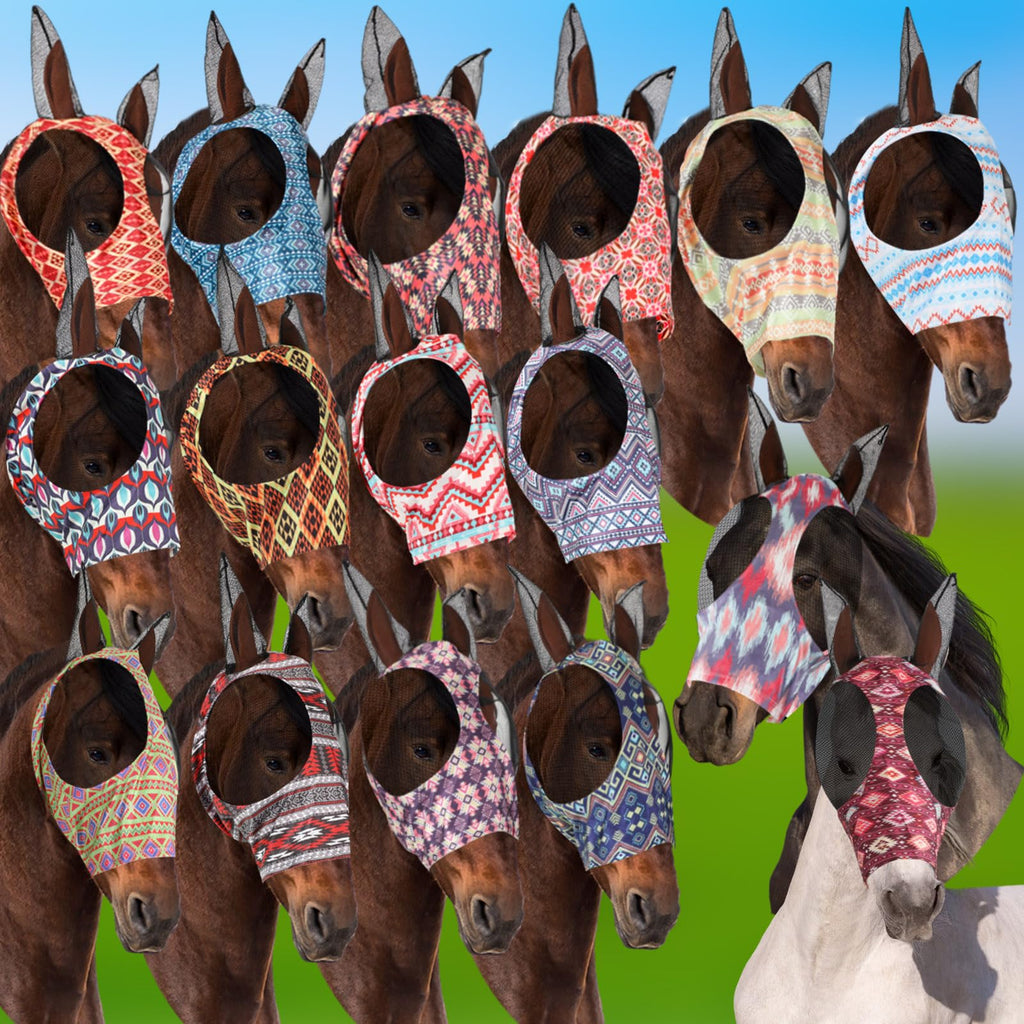 16 Pcs Horse Fly Mask for Horses Comfortable Fly Masks for Horses with Ears Bulk UV Protection Horse Face Mask Elastic Horse Masks Covering for Horses Riding Supplies(Medium) Medium - BeesActive Australia