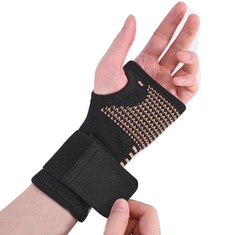 TCOOGO Copper Wrist Compression Sleeves, Wrist Brace Support With Strap for Arthritis, Tendonitis, Sprains,Workout - Comfortable and Breathable-1pack Large(1-Pack) Black - BeesActive Australia