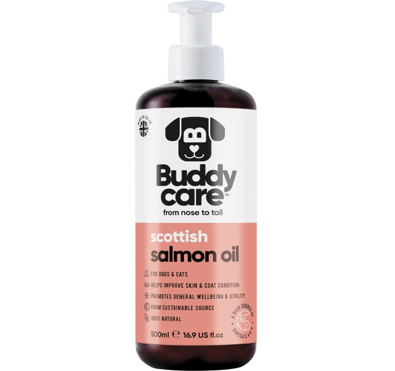 Buddycare Scottish Salmon Oil for Dogs and Cats (16.90 fl.oz) 100% Natural & Sustainable Supplement | Rich in Omega 3, 6 & 9 for Boosting the Health & Vitality of your Pet’s Skin, Coat & Immune System