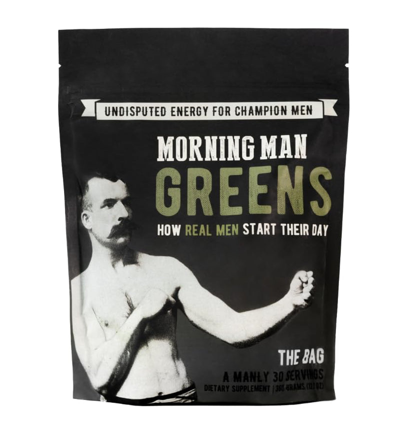 MORNING MAN Greens Powder Probiotic Superfood Mix with 95mg Caffeine, 75+ Vitamins, Green Tea & Coffee Bean Extracts, Digestive Enzymes, Gluten Free, Vegan, Supports Energy, Gut Health, 30 Servings - BeesActive Australia
