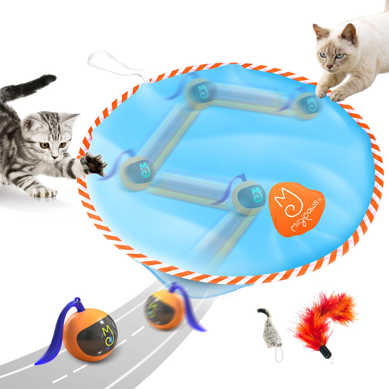 Migipaws Interactive Cat Ball Toy Set, Fun Tracker, Glowing Chase Ball with MystiChaser Pouch, Fluffy Tail, A Small Mice (Orange) orange - BeesActive Australia