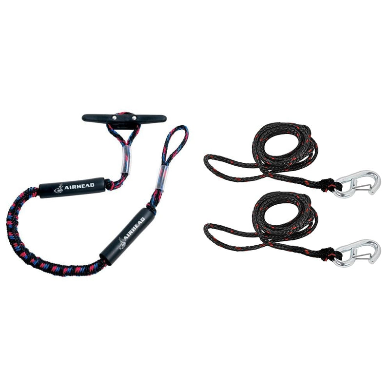 AIRHEAD AHDL-4 Bungee Dockline 4 Feet, Black/Blue/Red & Extreme Max 3006.6634 PWC 7' Dock Line with Zinc-Plated Snap Hook - Value 2-Pack - BeesActive Australia