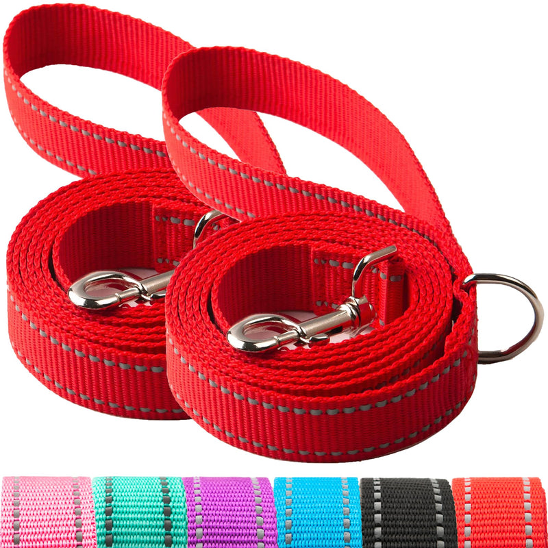 2-Pack Reflective Dog Leash 6ft - Nylon Dog Leashes for Small Dogs, Medium Dogs, Large Dogs, Puppy, Cats - 6ft Training Leash with D Ring(RED, 5/8" X 6FT(2-Pack)) 5/8" X 6FT(2-Pack) RED&RED - BeesActive Australia