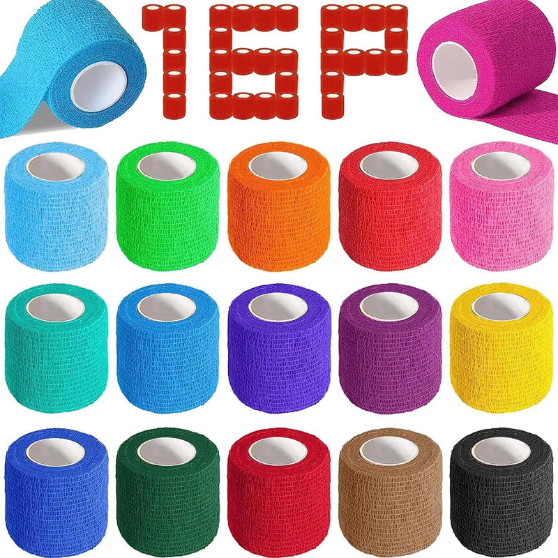 AZEN 16 Pack Self Adhesive Bandage Wrap, 2" X 5 Yards Elastic Cohesive Bandage Wrap, Color Athletic Tape, Vet Wrap, Ankle Tape, Tattoo Grip Tape Wrap B-16color - BeesActive Australia