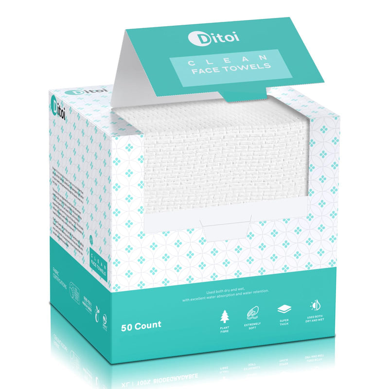 Face Towels, 10"√ó12" Disposable Face Towel, Face Towelettes XL, Ultra Soft Makeup Remover Dry Wipes, Thick Face Towel for Sensitive Skin, 50 Count (1 Pack) 50Count (EF Texture)