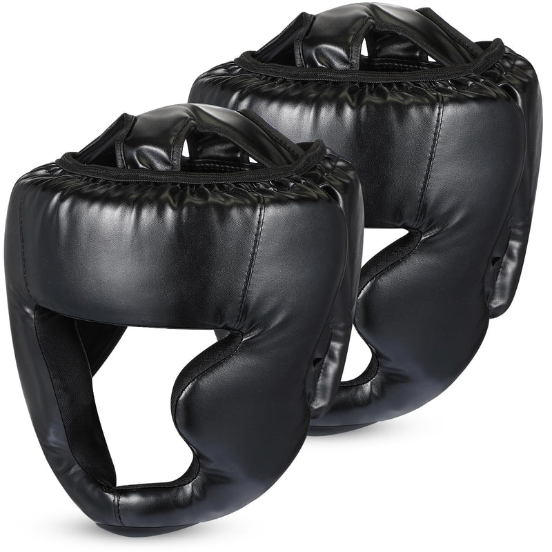 2 Pcs Boxing Headgear MMA Training Sparring Gear Muay Thai Headgear Adjustable Taekwondo Helmet for Kickboxing Sparring Trainees Youth Adult Men Black