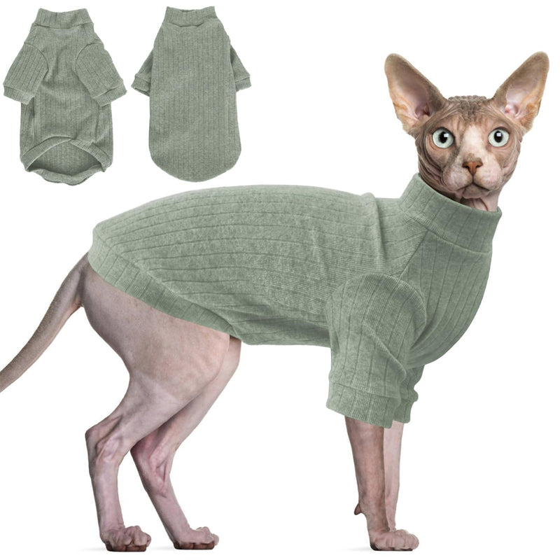 Idepet Sphynx Hairless Cats Sweater Shirt Kitten Soft Puppy Clothes Pullover Cute Cat Pajamas Jumpsuit Cotton Apparel Pet Winter Turtleneck for Cats and Teacup Chihuahua Small Dogs(Green,S) Green Gray - BeesActive Australia