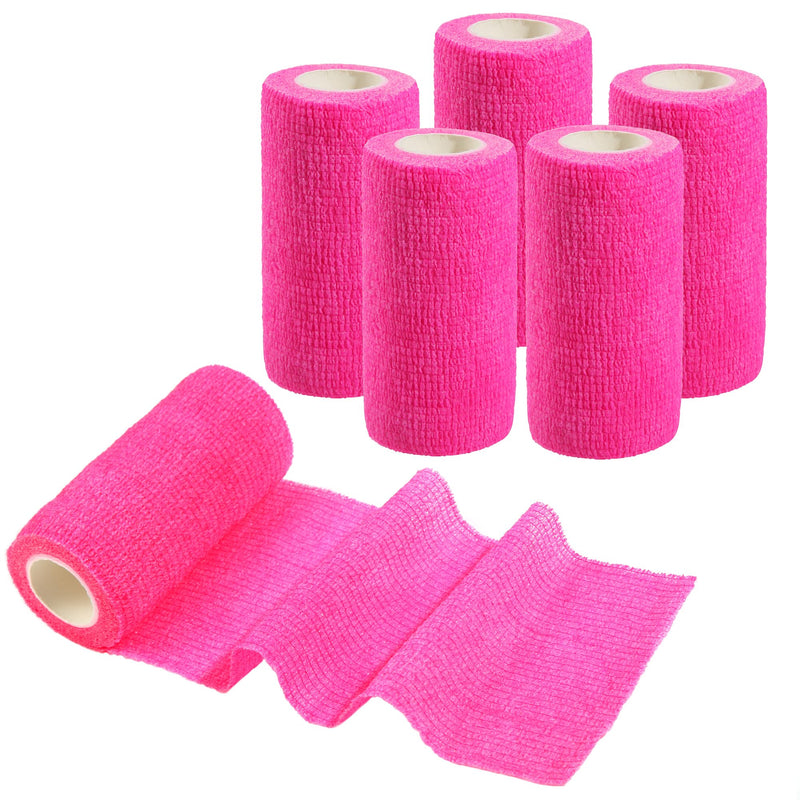 Vet Wrap - Self Adhesive Bandage Wrap Cohesive 4 Inch 5 Yards,Self Adherent Athletic Bandages for Horse Dogs Cat Pet Animals Hot Pink 6 Rolls