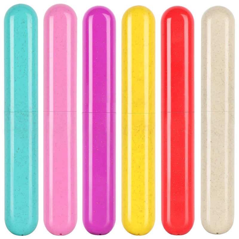 6 Pack Toothbrush Travel Case, Travel Toothbrush Holder, Sanitary Toothbrush Storage, Eco-friendly Toothbrush Protector Covering for Traveling, Business，Camping, Home, School Cyan+Pink+Purple+Yellow+Red+Beige - BeesActive Australia