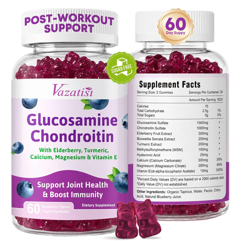2 Pack Glucosamine Chondroitin Gummies - Glucosamine Chondroitin with MSM, Elderberry, Turmeric, Joint Support Supplement for Adults, Men & Women - Blueberry Flavor, 120 Cts 60 Count (Pack of 2)