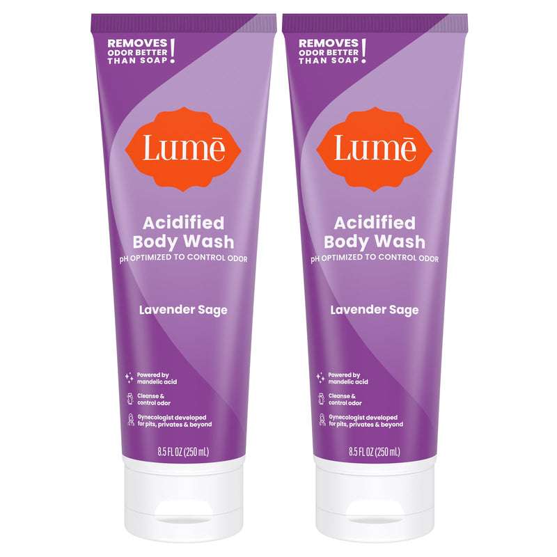 Lume Acidified Body Wash - 24 Hour Odor Control - Removes Odor Better than Soap - Moisturizing Formula - SLS Free, Paraben Free - Safe For Sensitive Skin - 8.5 ounce (Lavender Sage) 2 Pack - BeesActive Australia