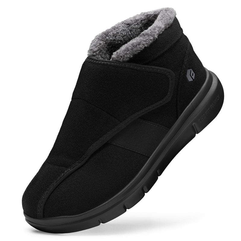 FitVille Diabetic Shoes for Men Extra Wide Width, Warm Slip-on Winter Slipper Boots with Adjustable Closures, Snow Boots for Swollen Feet, Neuropathy Black 14 X-Wide
