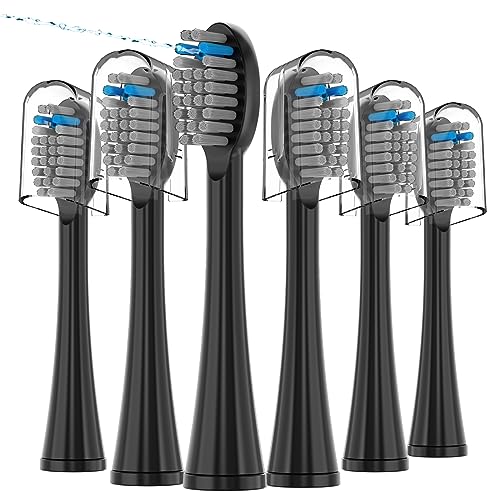 6 Pack Replacement Flossing Toothbrush Heads for Waterpik Sonic Fusion - Compatible with SF-01/SF-02/SF-03/SF-04 - Black with Caps 6p Black