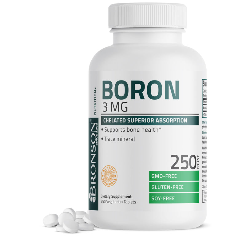 Bronson Boron 3 MG Chelated Superior Absorption Supports Bone Health Trace Mineral, Non-GMO, 250 Vegetarian Tablets 250 Count (Pack of 1) - BeesActive Australia