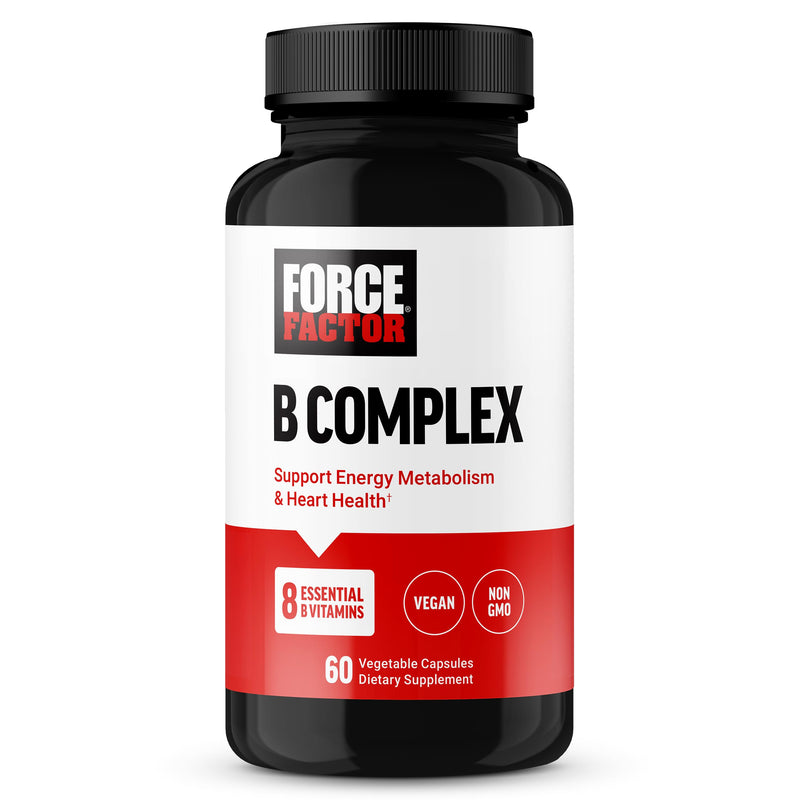 Force Factor Vitamin B Complex to Support Energy, Vitality & Heart Health | Includes Vitamin B1, Vitamin B2, Vitamin B3, Vitamin B6, Vitamin B12, and More, Vegan, Non-GMO, 60 Vegetable Capsules