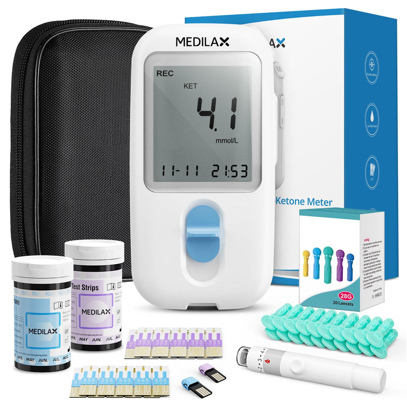 Ketone Monitor and Glucose Meter Kit - Dual Blood Sugar and Ketone Test Meter Kit with 10 Ketone Test Strips, 10 Glucose Test Strips, Lancets & Lancing Device - BeesActive Australia
