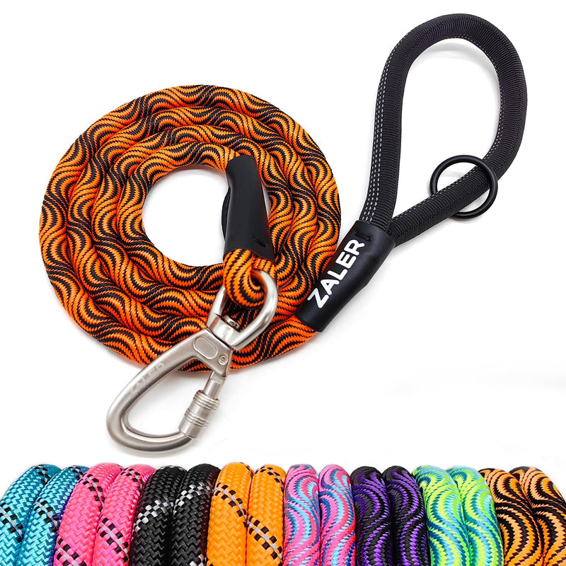 Rope Dog Leash, 4/5/6/10/15/20/30/50 Foot Heavy Duty Dog Leashes with Carabiner, Nylon Pet Dog Lead for Large and Medium Dogs (6FT, Black Orange) 6FT*1/2" - BeesActive Australia