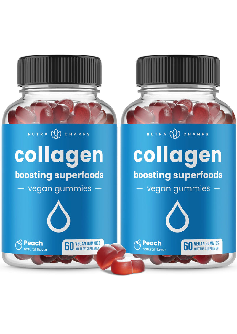 NutraChamps Collagen Boosting Gummies, Collagen Booster Gummy for Natural Collagen Production, Vegan Pectin Supplements Chews for Women & Men, 60 Peach Gummies (Pack of 2) 60 Count (Pack of 2)
