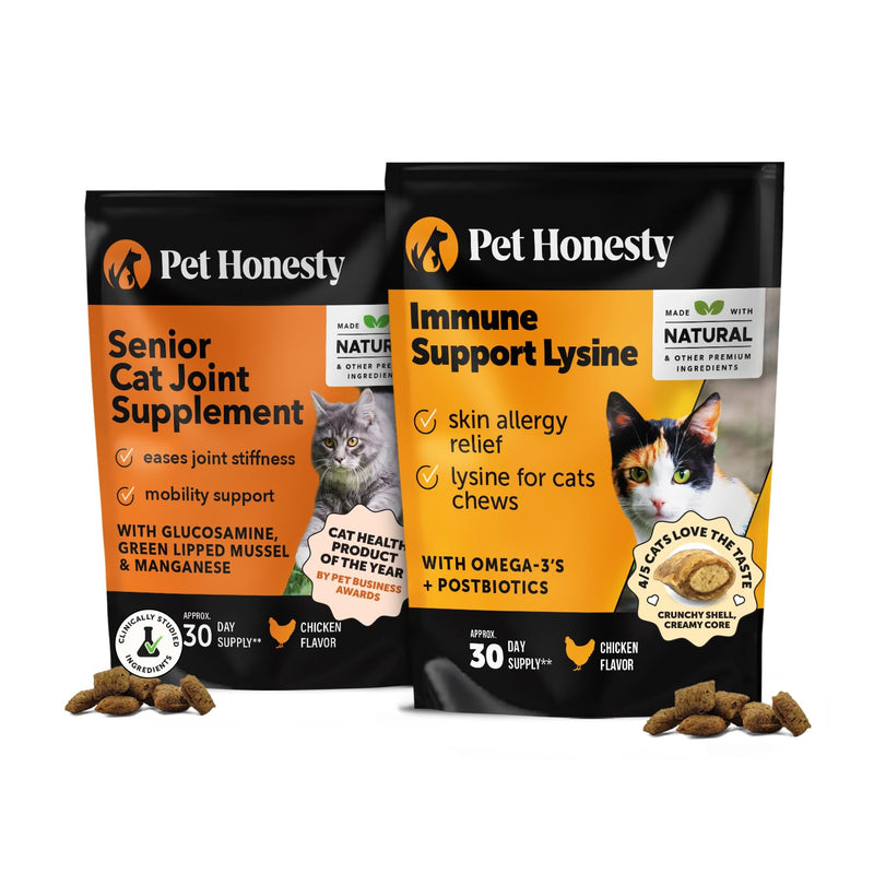 Cat Joint & Immune Support Virtual Bundle – Hip & Joint Health Chews + Immune Support Lysine Chews, 30 Day Supply Each