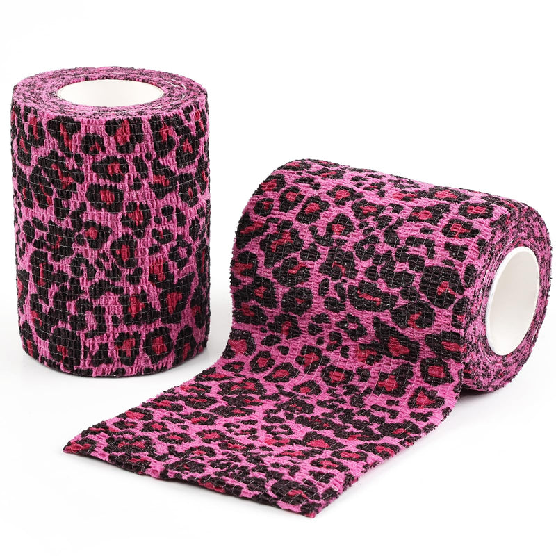 AUPCON Vet Wrap Cohesive Bandages Bulk Self Adhesive Bandage Wrap Self Adherent Wrap Non-Woven for Dogs Pet Animals & Ankle Sprains & Swelling 4 Inch x 5 Yards (2 Pack Pink Leopard) 4 Inch 2 Pack - BeesActive Australia