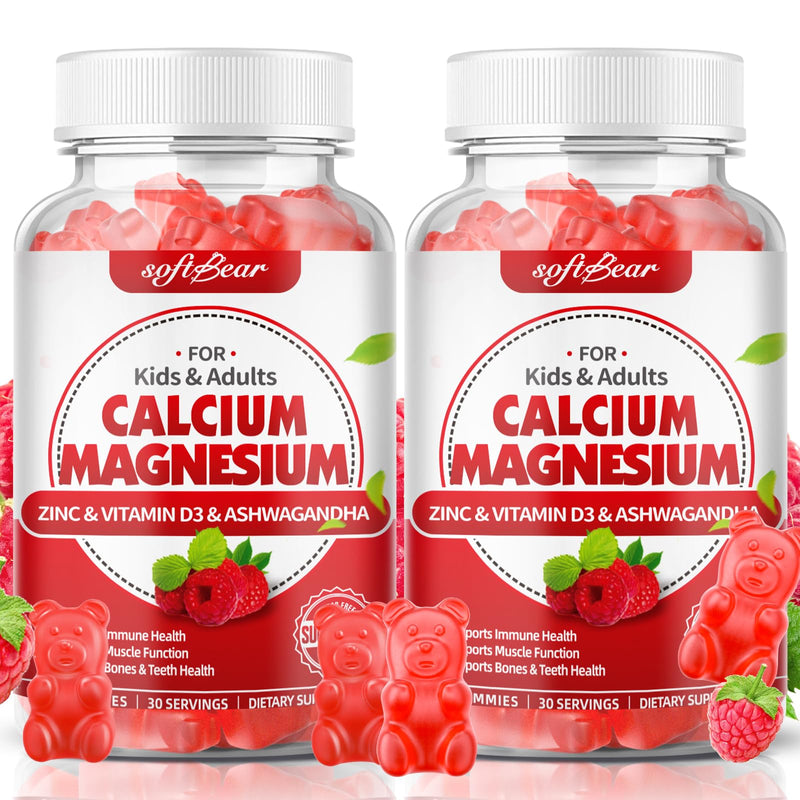 softbear Calcium Magnesium Zinc Gummies for Adult & Kids, Suagr-Free Calcium Magnesium Zinc D3 Supplement for Bone Strength & Immune Health, Raspberry Flavor 120 Count 60 Count (Pack of 2)