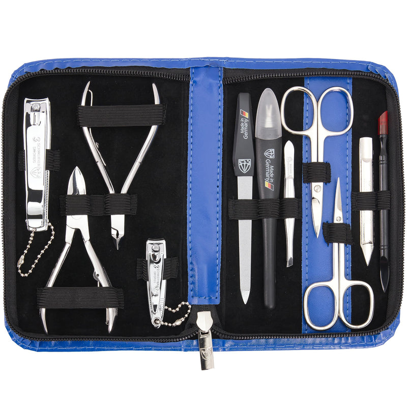 3 Swords Germany - brand quality 11 piece manicure pedicure grooming kit set for professional finger & toe nail care scissors clipper fashion leather case in gift box, Made by 3 Swords Blue - BeesActive Australia