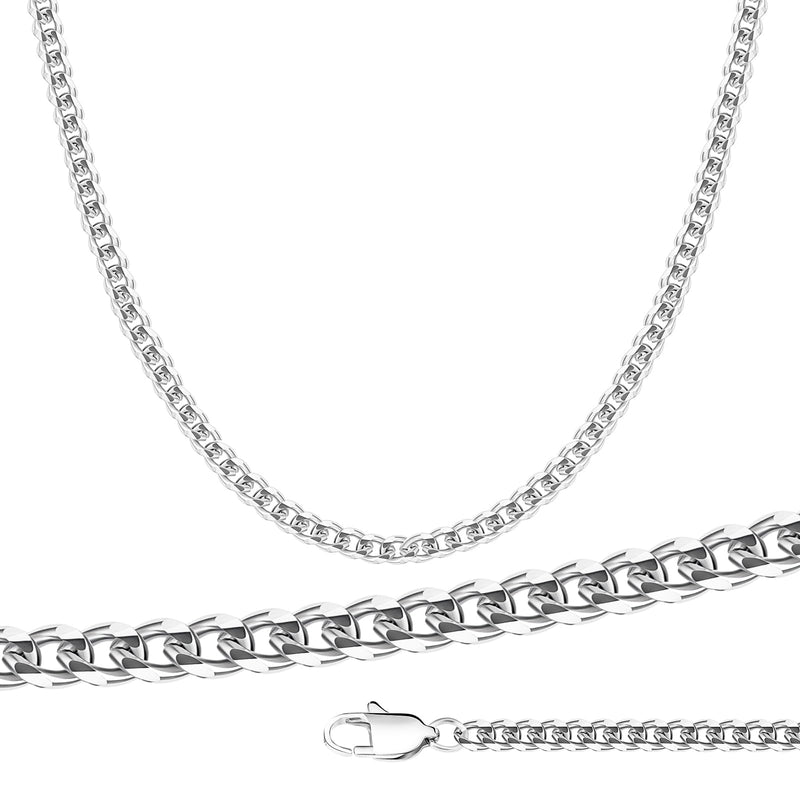 Mens Silver Chain, 3.5mm Curb Cuban Link Chain, Solid Diamond Cut Stainless Steel Necklace For Women, Italy Jewelry Available In 16-28 Inches 16 Inch(Women’s choker length) - BeesActive Australia