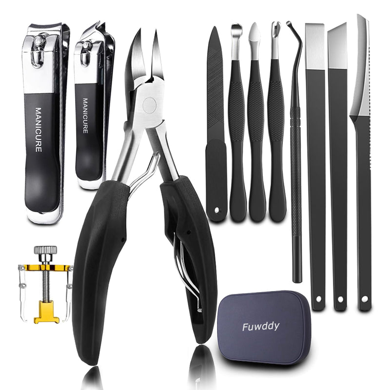 Ingrown Toenail Clipper Nail Cutter Pedicure Knife Thick Nail Clipper Senior Callus Remover Tools Men Women 12-in-1 Kit (Black)