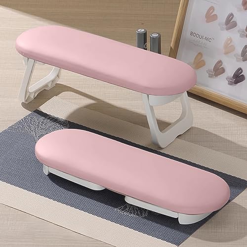 Diesisa Nail Arm Rest, Foldable PU Leather Nail Hand Rest For Nails Tech Pink