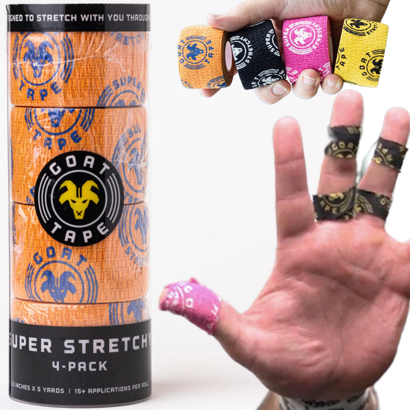 Goat Tape Super Stretchy Thumb Tape - Weightlifting Hook Grip Tape & WOD Tape for Cross Training, Gym Workout Tape, Athletic Finger Wrap - Flexes with Every Move - 15 Feet per Roll (Orange 4-Pack) Orange 4-pack - BeesActive Australia