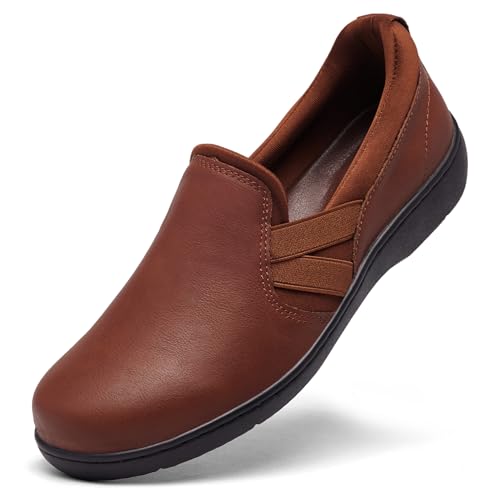 UZB Orthopedic Loafers for Women Slip on Shoes Comfortable Casual Dress Shoes with Memory Foam 6.5 Brown