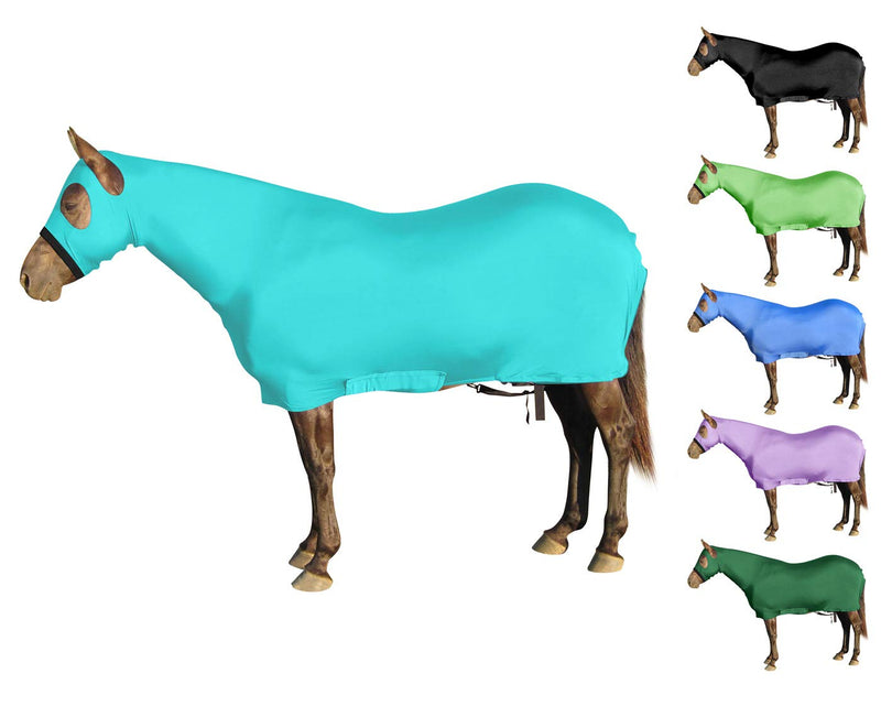 Lycra Full Body Horse Sheets with Neck Cover Mini Horse Medium Mini Horse Caribbean Blue - BeesActive Australia