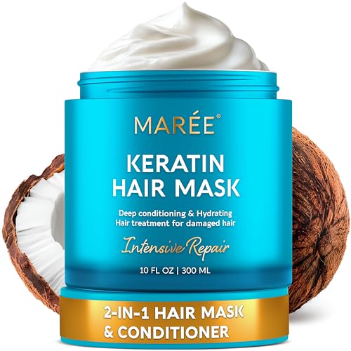 MAREE Deep Conditioning Hair Mask for Damaged Hair Treatment – Keratin Hair Care for Hydrating Growth Repair Moisturizing – Dry Curly Color Refreshing – 10 Fl Oz, White 10 Fl Oz (Pack of 1)